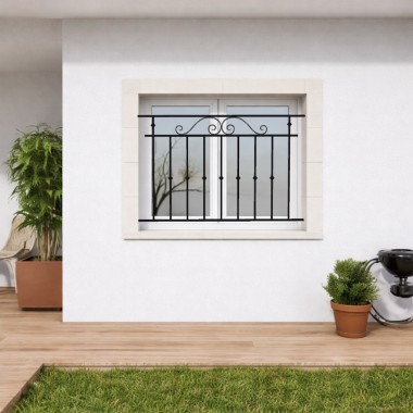 Grille de fenêtre de sécurité Le Tallud en acier sur-mesure, lisses en fer plat, barreaux et décoration (volutes)