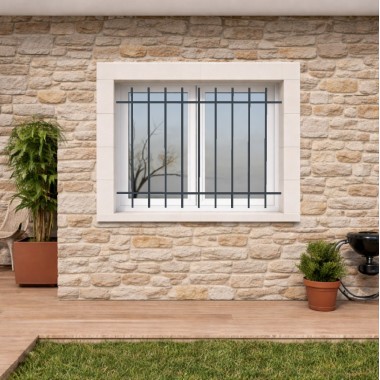 Grille de protection / grille de fenêtre de sécurité modèle Épuré en acier sur-mesure, lisses et barreaux en carré plein.