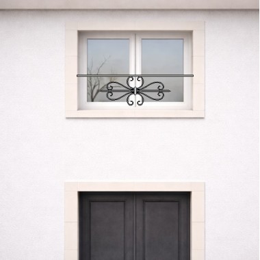 Barre d’appui de fenêtre  Faymoreau en acier sur-mesure composée d’1 lisse et de volutes en fer plat.